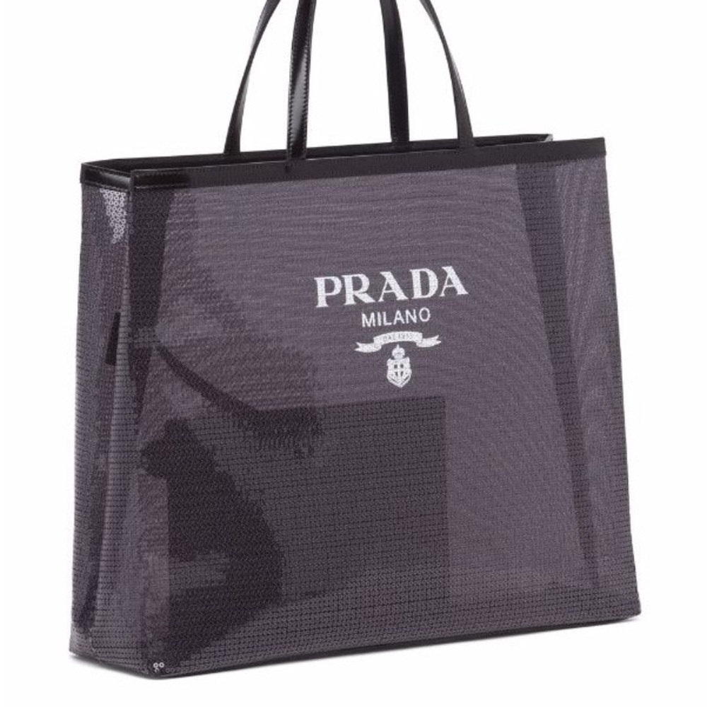 Prada Sequinned Logo Print Mesh Tote Bag NWT - Picture 5 of 14
